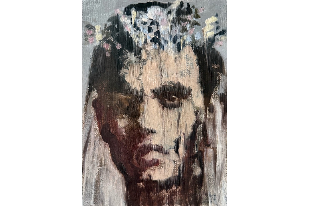 "Boy with Veil" oil paint on linen 13x18cm 2024 