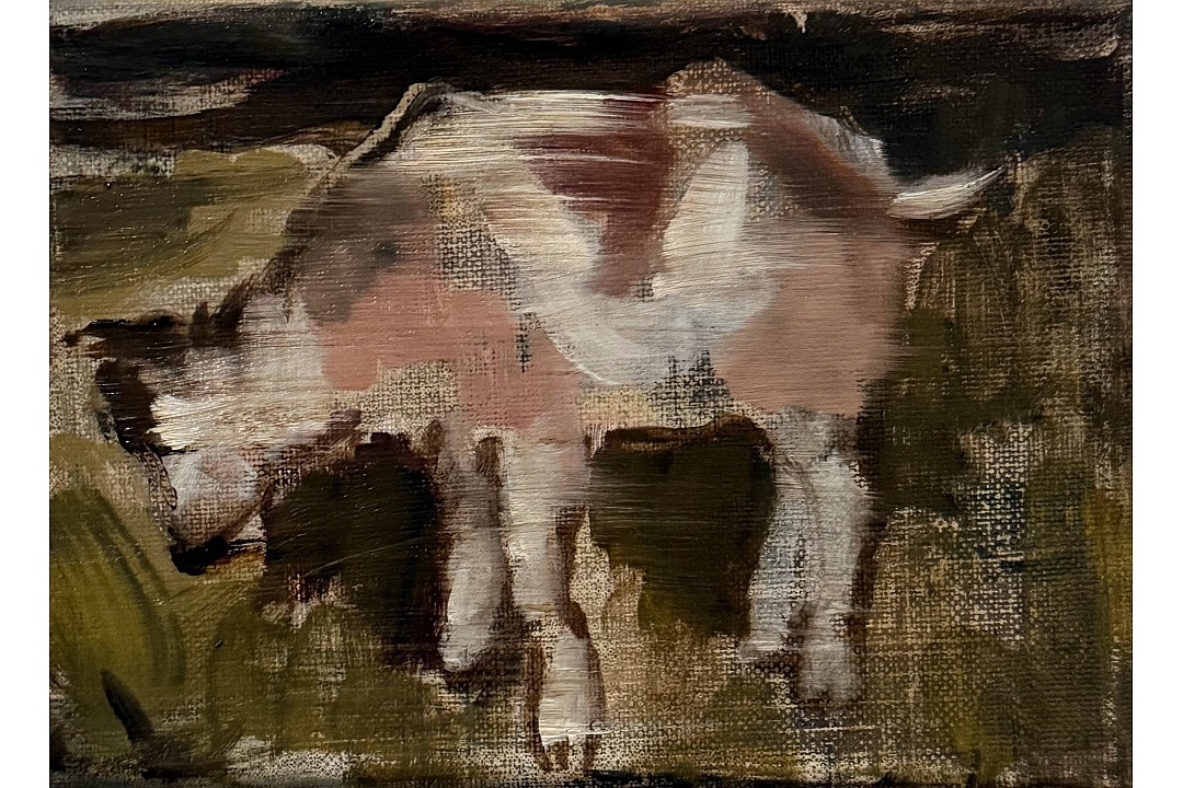 "Mammal in Landscape" oil paint on linen 13x18cm 2024