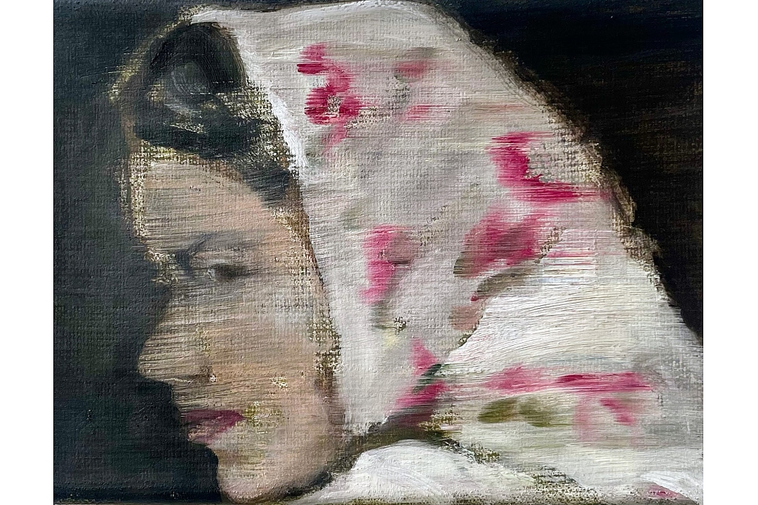 "Woman with Scarf " oil paint on linen13x18cm 2024