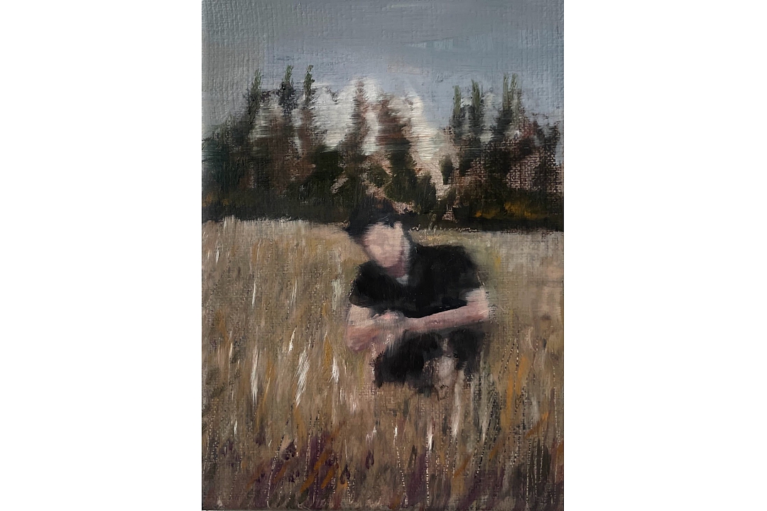 "Figure in Field" oil paint on linen 13x18cm 2024