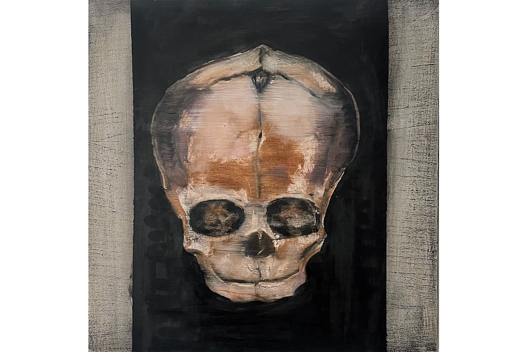 "Foetus Skull" oil paint on MDF 20x20cm 2024