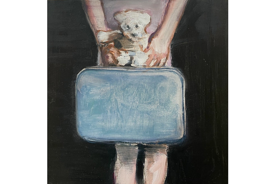 "Stil Life with Suitcase and Bear" oilpaint on panel 25x25cm 2023