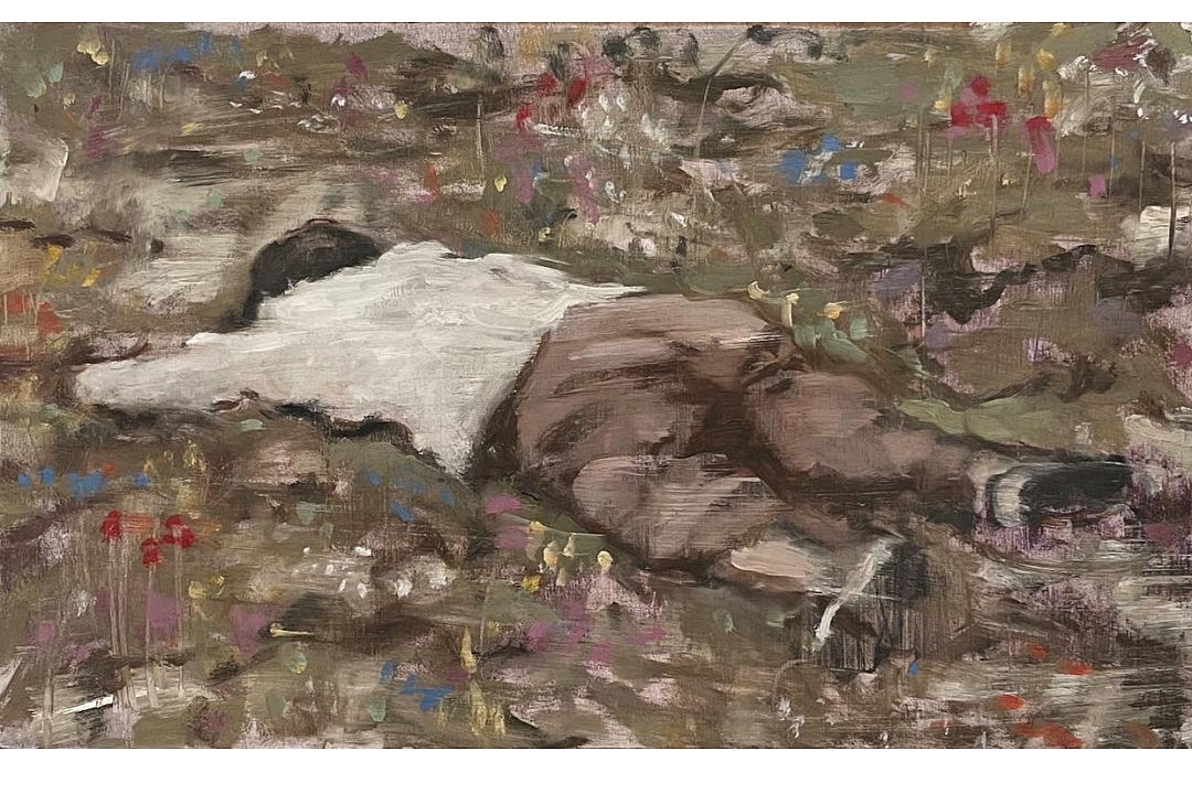 "Boy in aMeadow" oilpaint on panel 18x30cm 2023