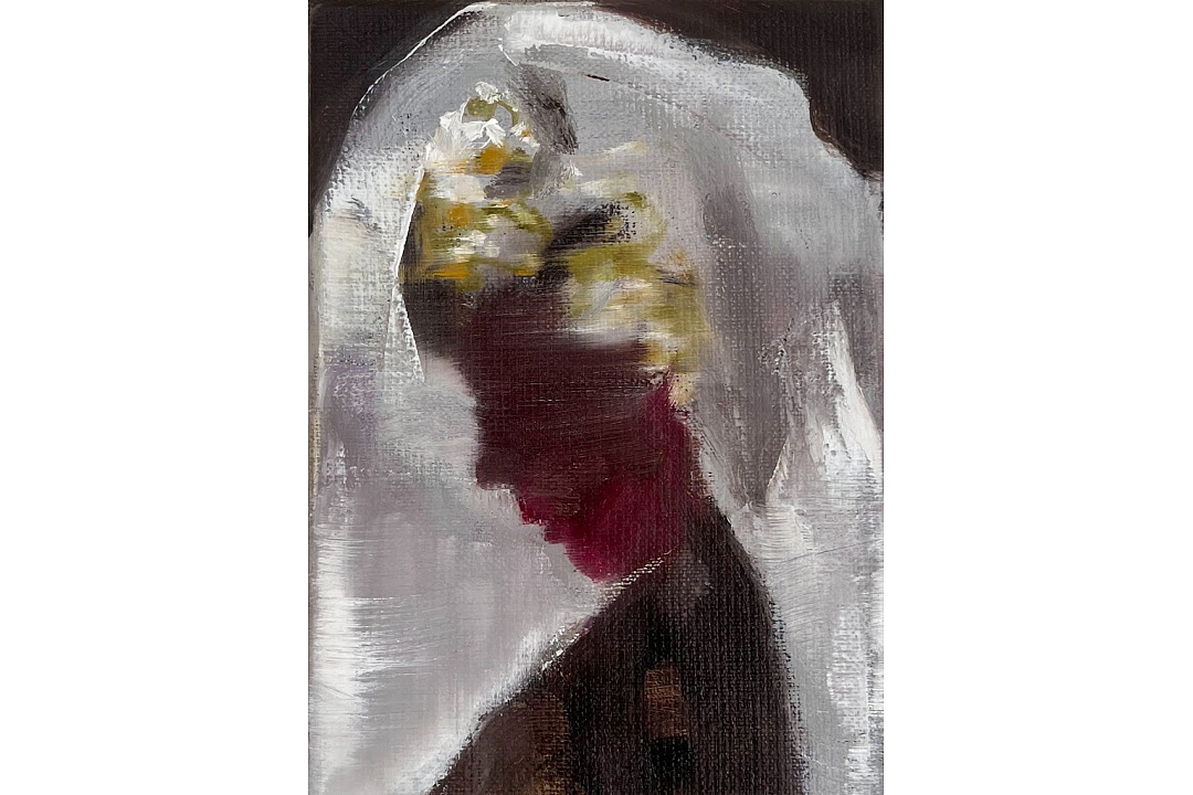 "Boy with Bridal Veil" oilpaint  13x18cm 2022 